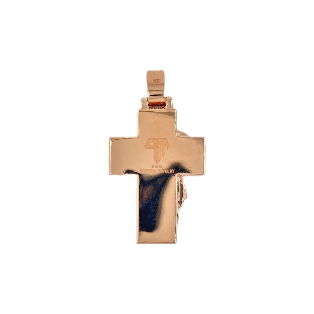10K Rose Gold Jesus Head Diamond Cross Pendant 0.70 CT 1.93"