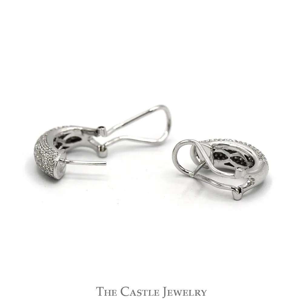1.45cttw Pave Set Diamond Cluster Hoop Earrings in 14k White Gold Omega Clip Backs