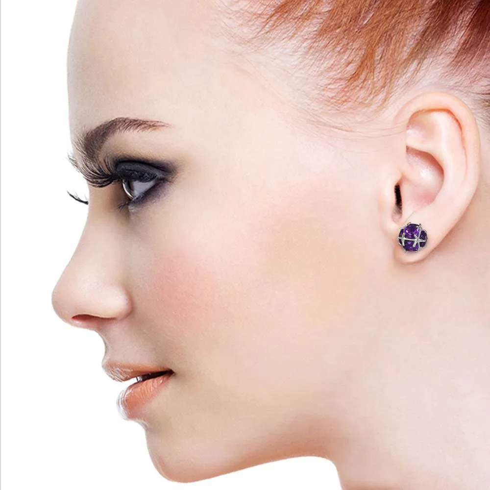 14K Solid White Gold Stud Earrings w/ Natural Amethysts