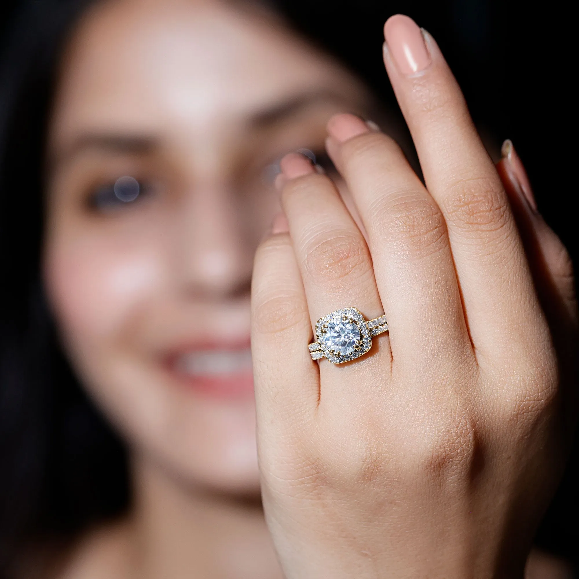 3.25 CT Round Certified Moissanite Wedding Ring Set with Halo