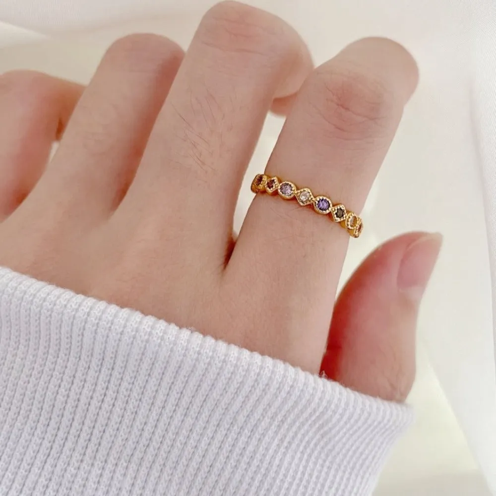Adjustable Multi Coloured Bezel Set Eternity Ring