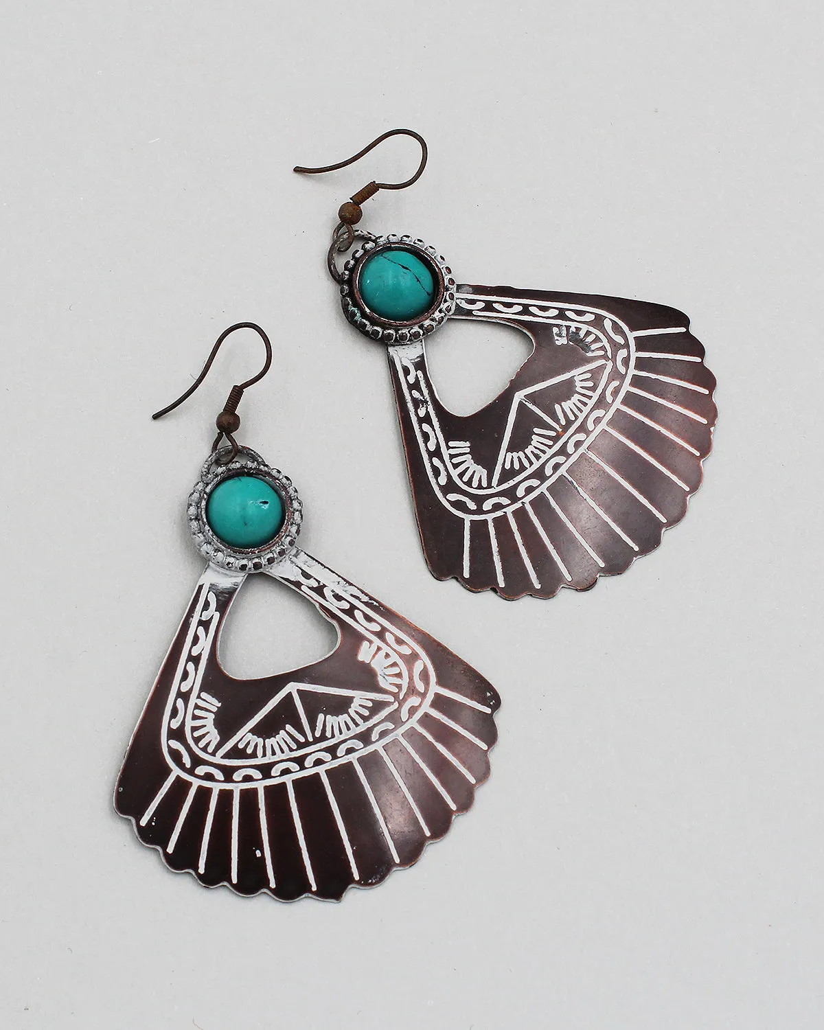Antique Metal Fan Dangle Earrings