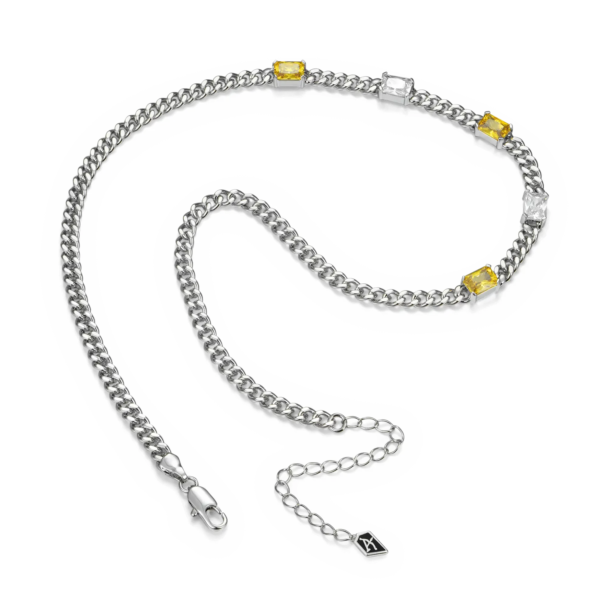ESSENTIALS Yellow and White Emerald Cut Gemstone Adjustable Necklace