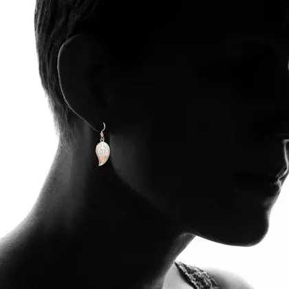Fire Opal Leaf Earrings in 18K Rose Gold Plating by Peermont