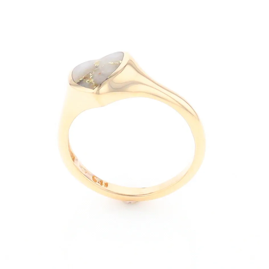 Gold Quartz Ring Heart Shape Inlaid Design
