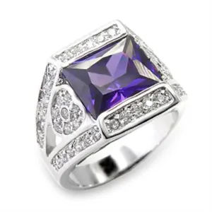 Rhodium Brass Ring with AAA Grade CZ in Amethyst for Women Style 6X074