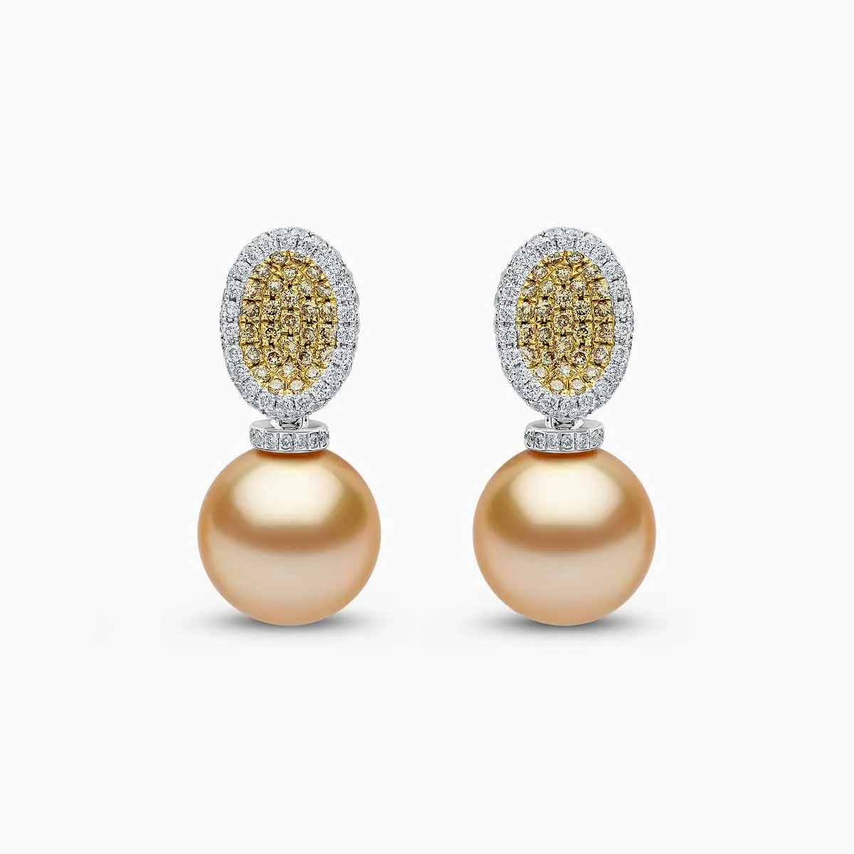 Sunrise 18k Gold South Sea Pearl Diamond Oval Earrings