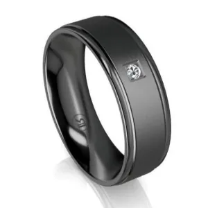 The Kingsley Brushed Black Zirconium and Polished Rounded Edge Diamond Wedding Ring