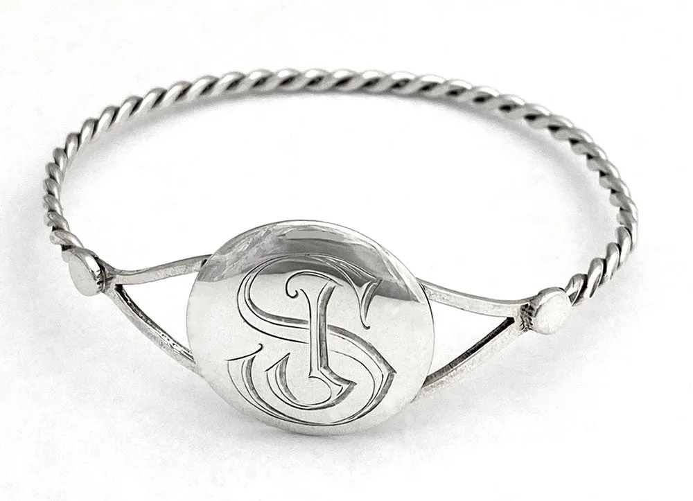 Twist Wire Bangle with Engraved Disc