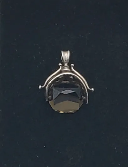 Vintage Simulated Smoky Quartz Sterling Silver Spinner Pendant